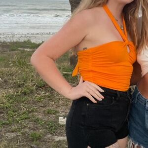 Orange keyhole bright bodysuit